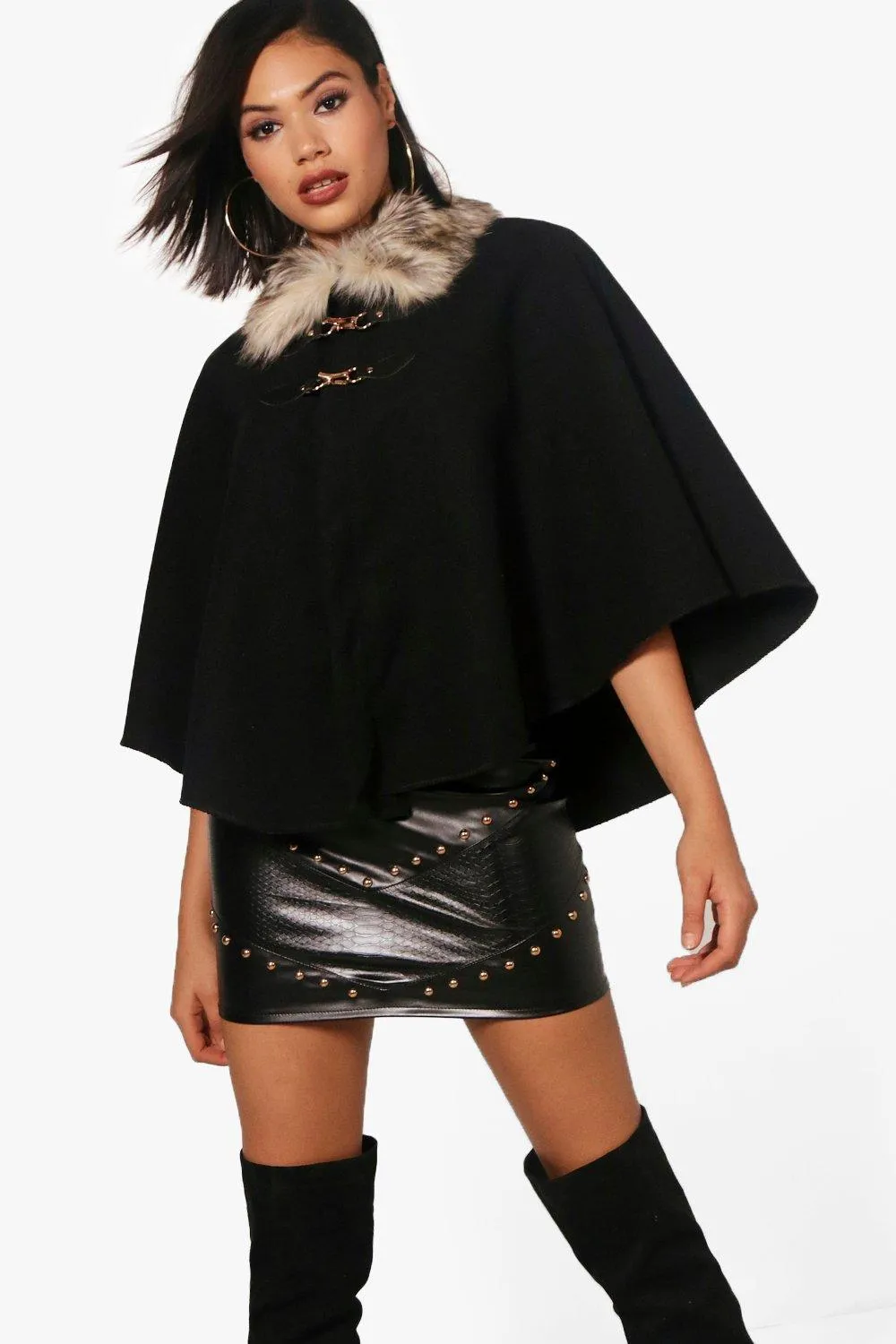 Naomi Faux Fur Collar Cape