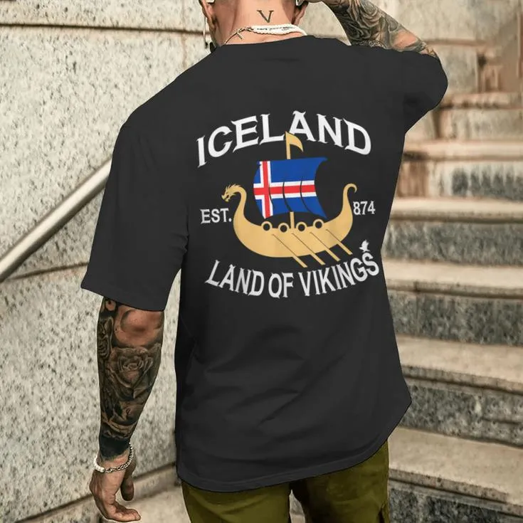 Norse Mythology Viking Ship Iceland Land Of Vikings Men's T-shirt Back Print