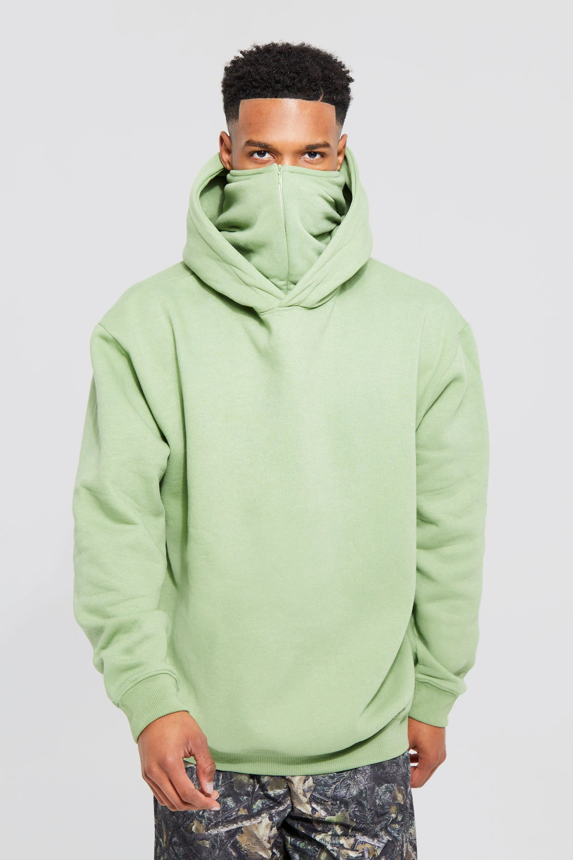 Oversized Hoodie With Zip Up Balaclava