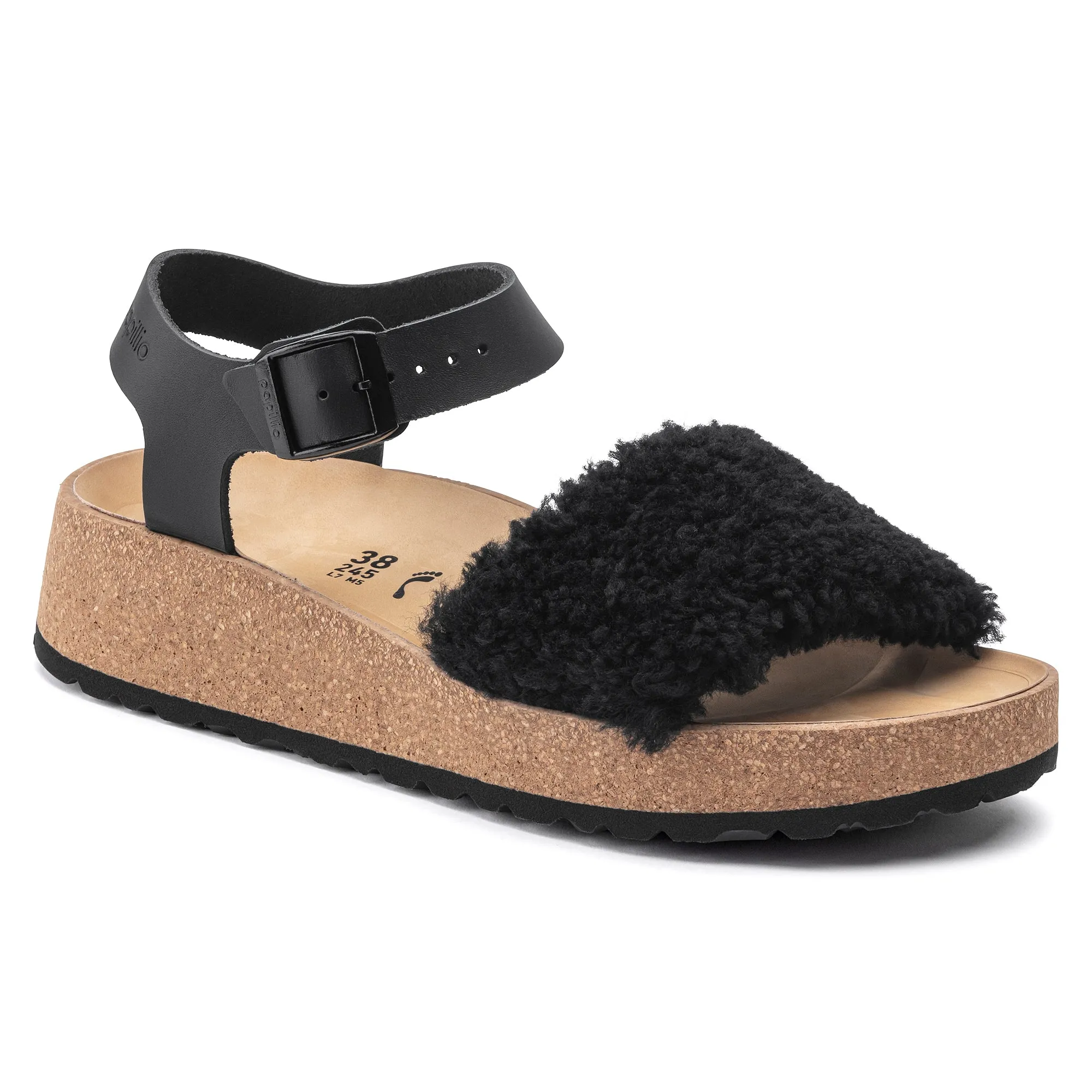 Papillio Glenda Teddy black leather/black shearling by Birkenstock