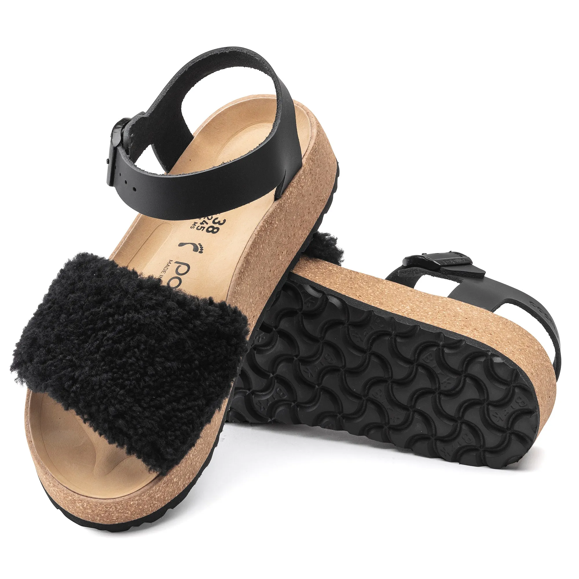 Papillio Glenda Teddy black leather/black shearling by Birkenstock