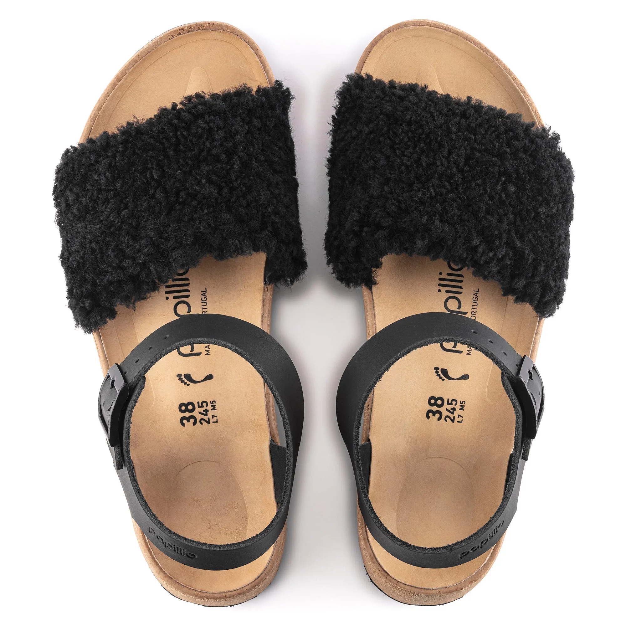 Papillio Glenda Teddy black leather/black shearling by Birkenstock