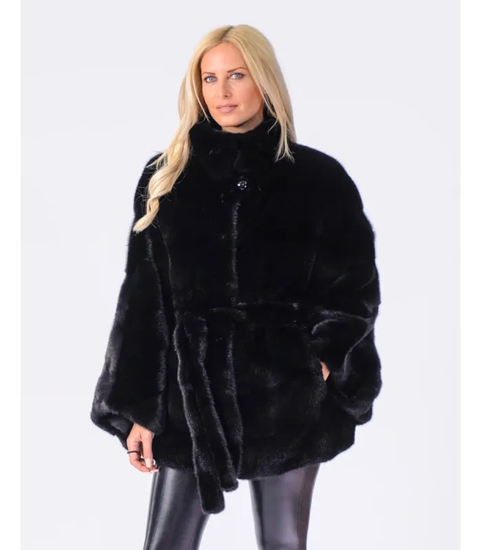 Peony Black NAFA Mink Fur Cape: FurHatWorld