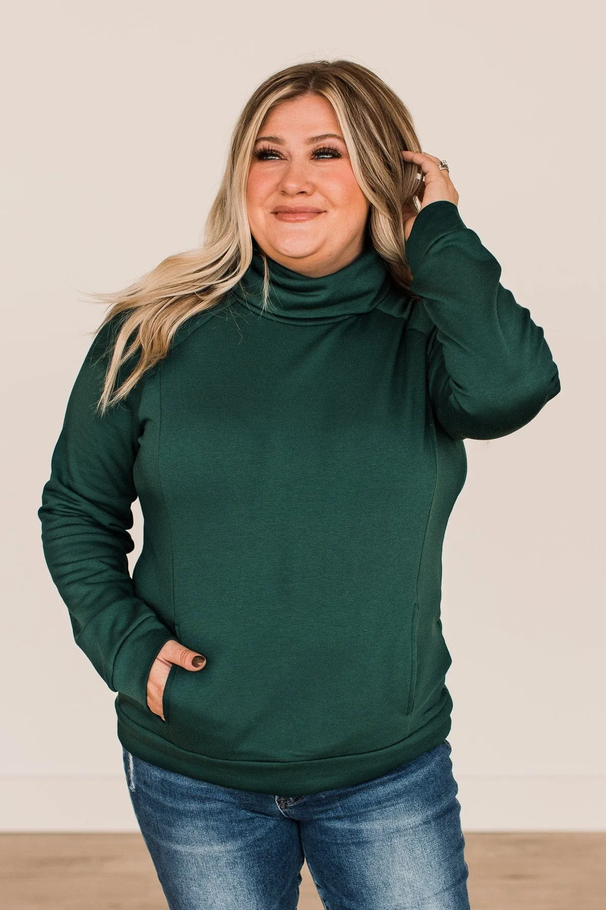 Perfectly Content Cowl Neck Top- Hunter Green