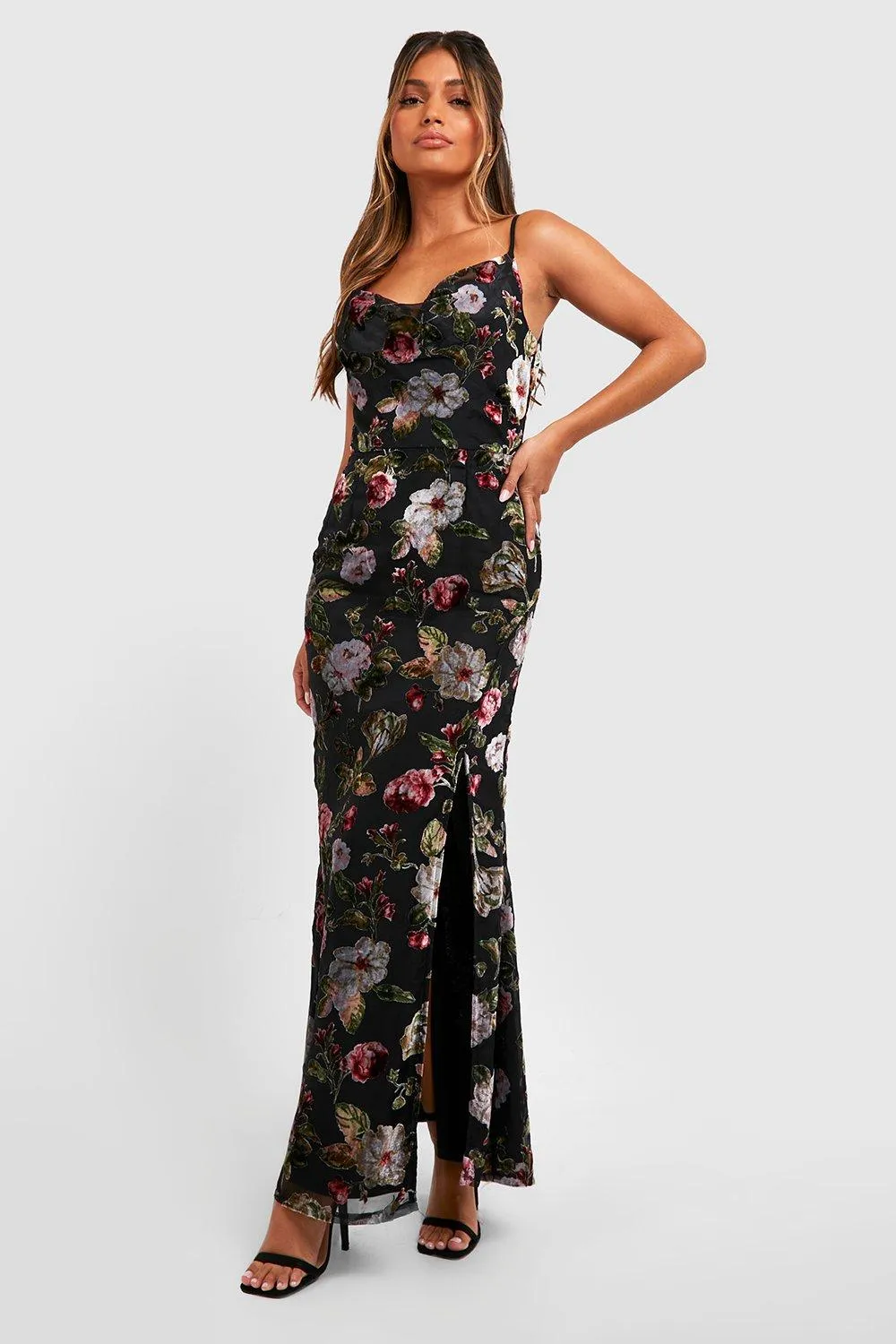 Petite Devore Cowl Front Maxi Dress