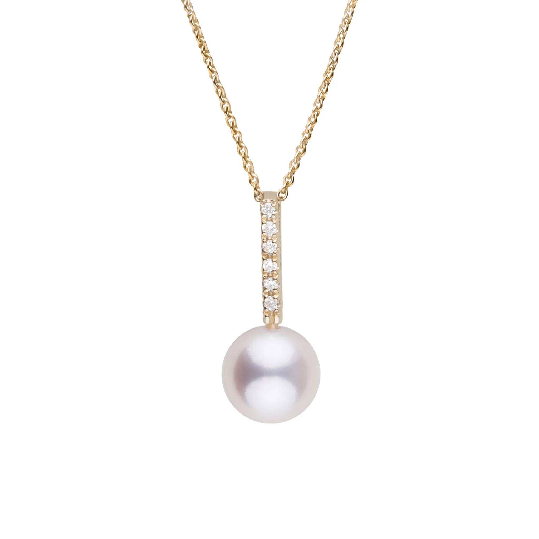 Petite Diamond Bar Collection 6.5-7.0 mm White Freshadama Pearl and Diamond Adjustable Chain Pendant