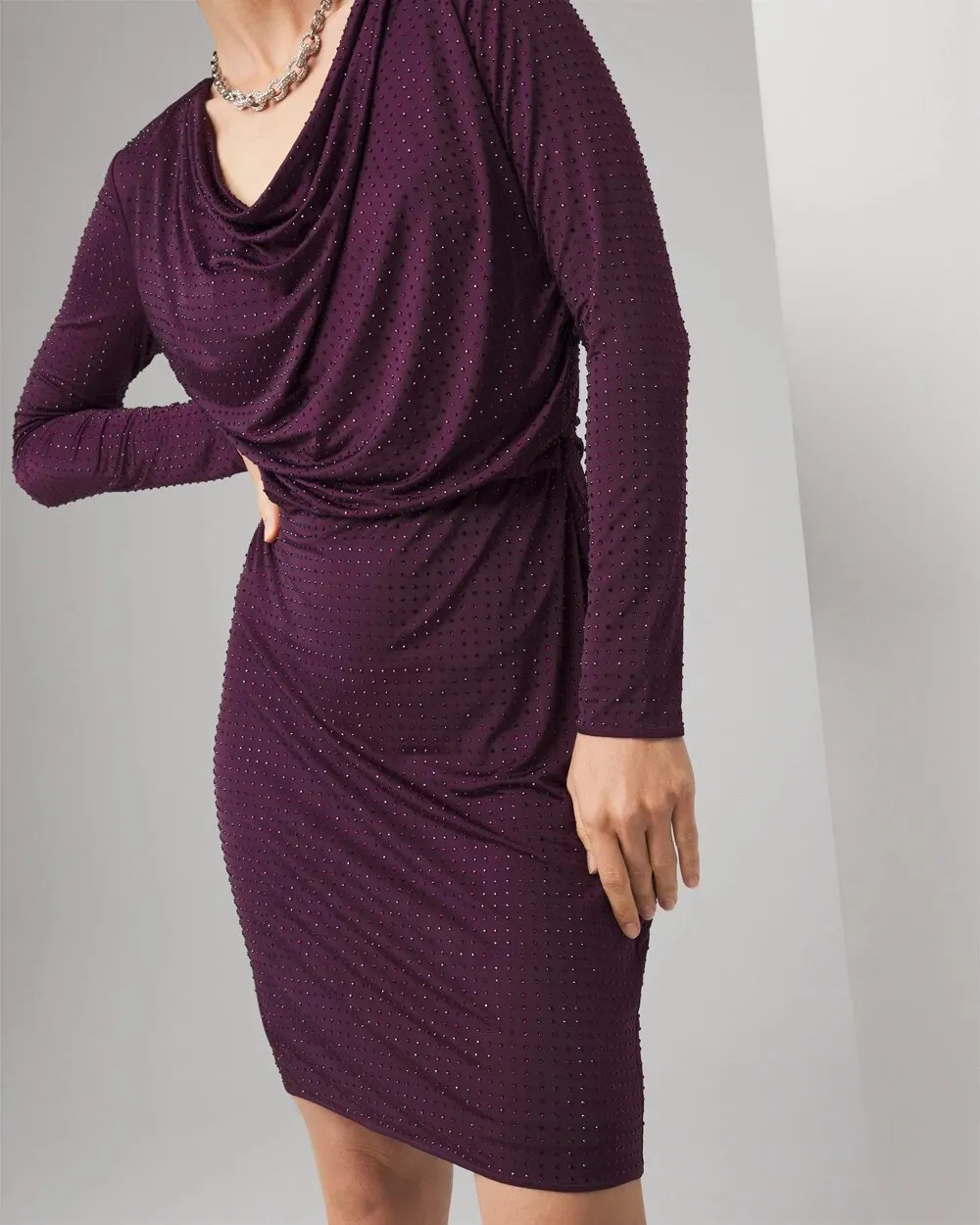 Petite Embellished Cowl Neck Dress