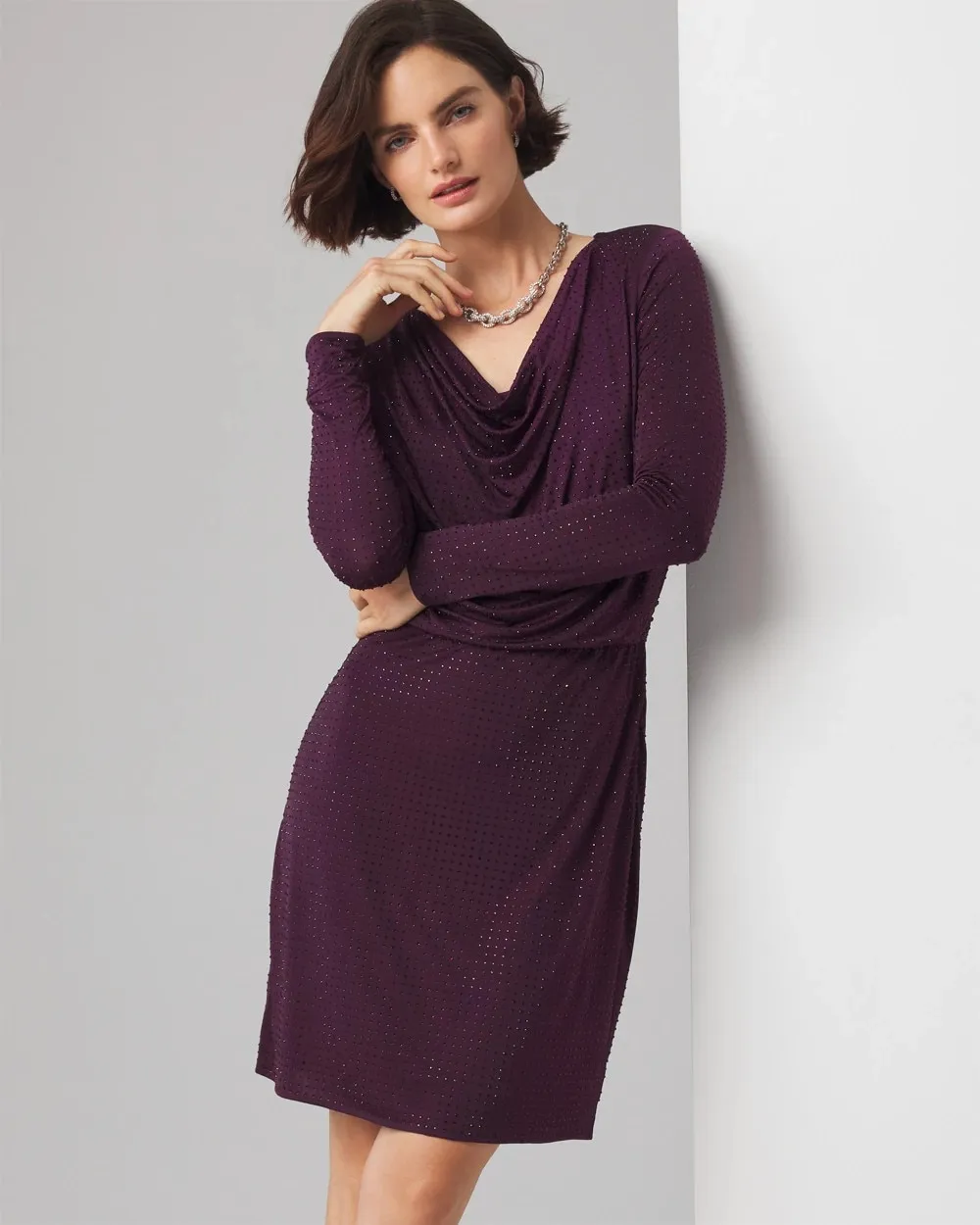 Petite Embellished Cowl Neck Dress