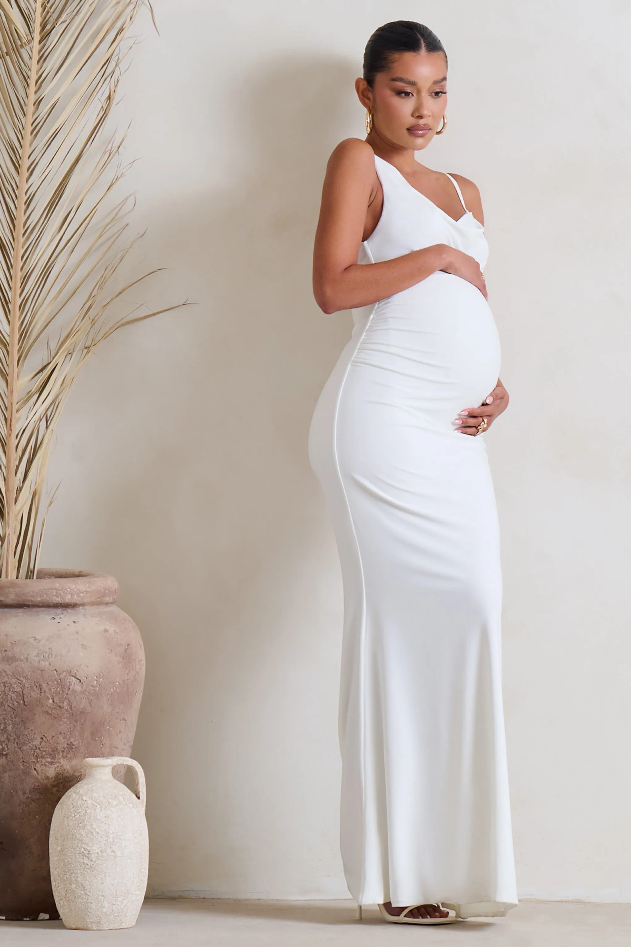 Phantasy | White Maternity Cowl Neck Maxi Dress