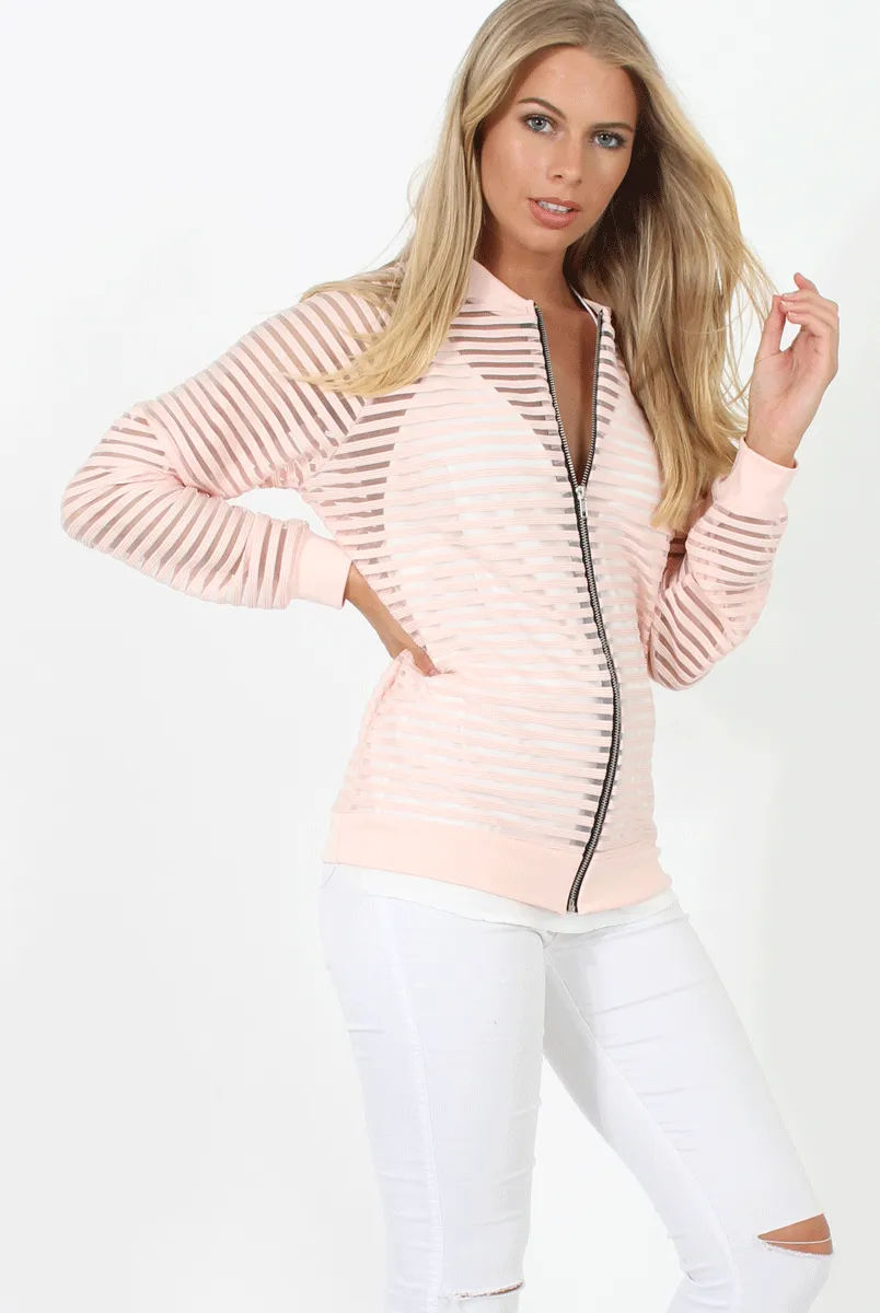 Pink Semi Sheer Bomber Jacket - Chante