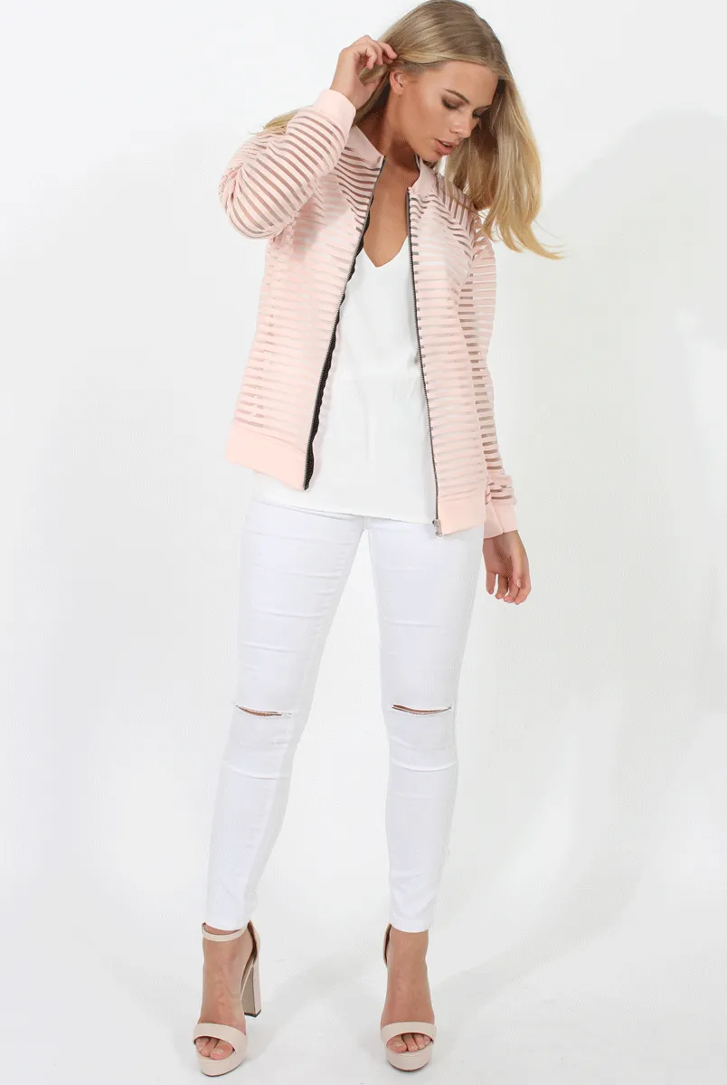 Pink Semi Sheer Bomber Jacket - Chante