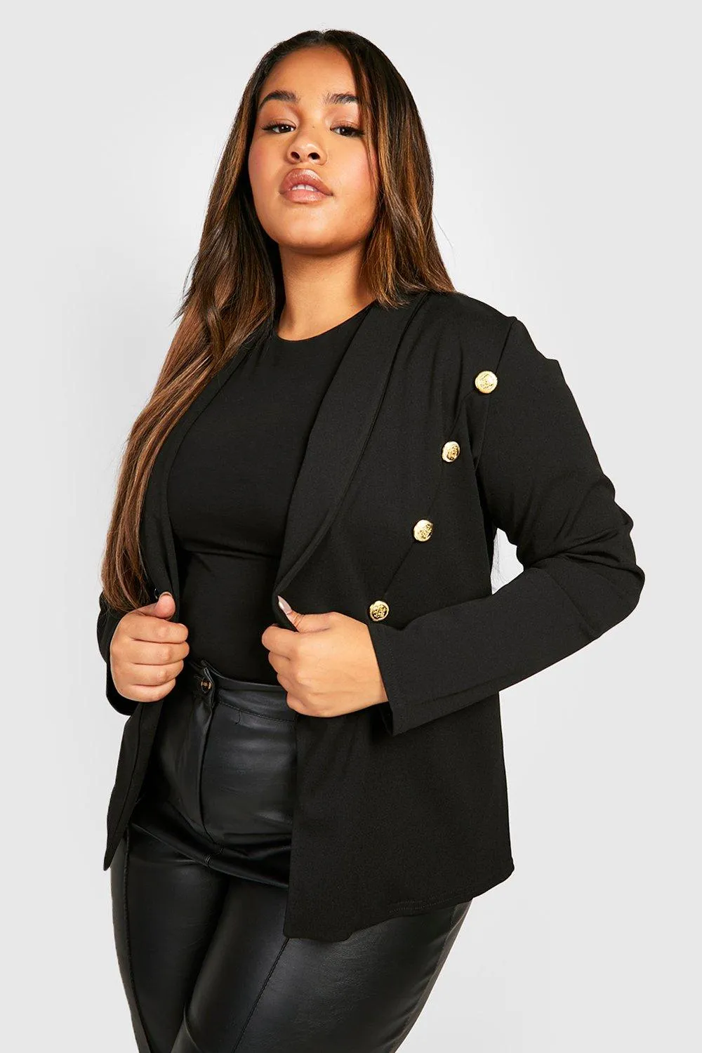 Plus Military Button Detail Blazer