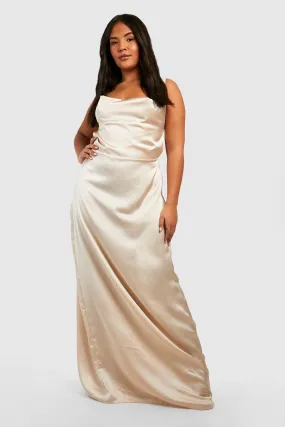 Plus Satin Cowl Maxi Slip Dress