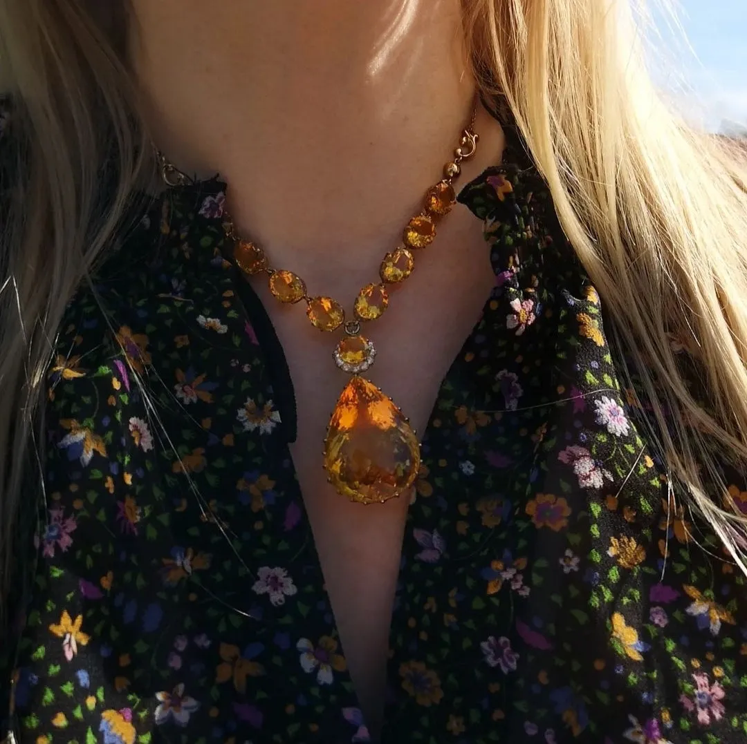 Portable sunshine - citrine and diamond necklace in gold