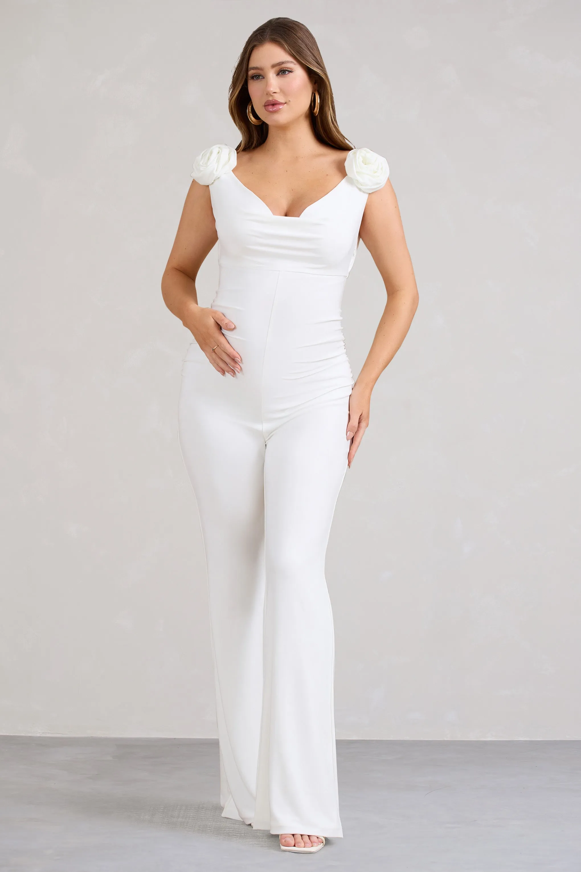 Posy | White Maternity Cowl Jumpsuit With Flower Design