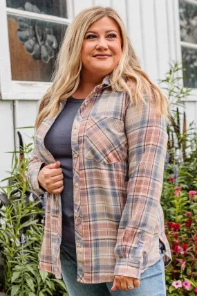 Right Place, Right Time Flannel Button Up Top- Slate