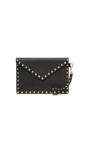 Rockstud Calfskin Pouch - Black