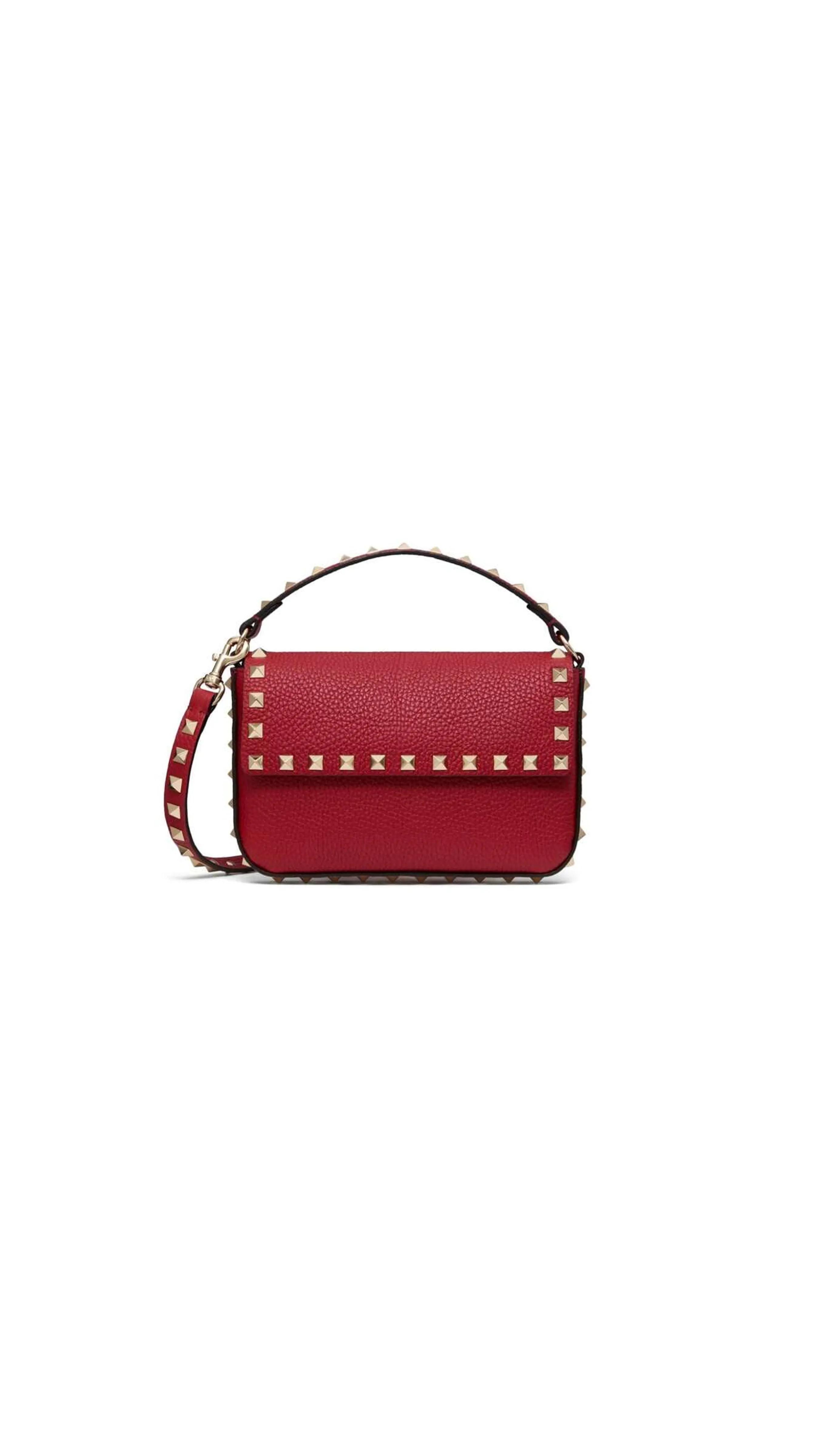 Rockstud Grainy Calfskin Pouch - Red