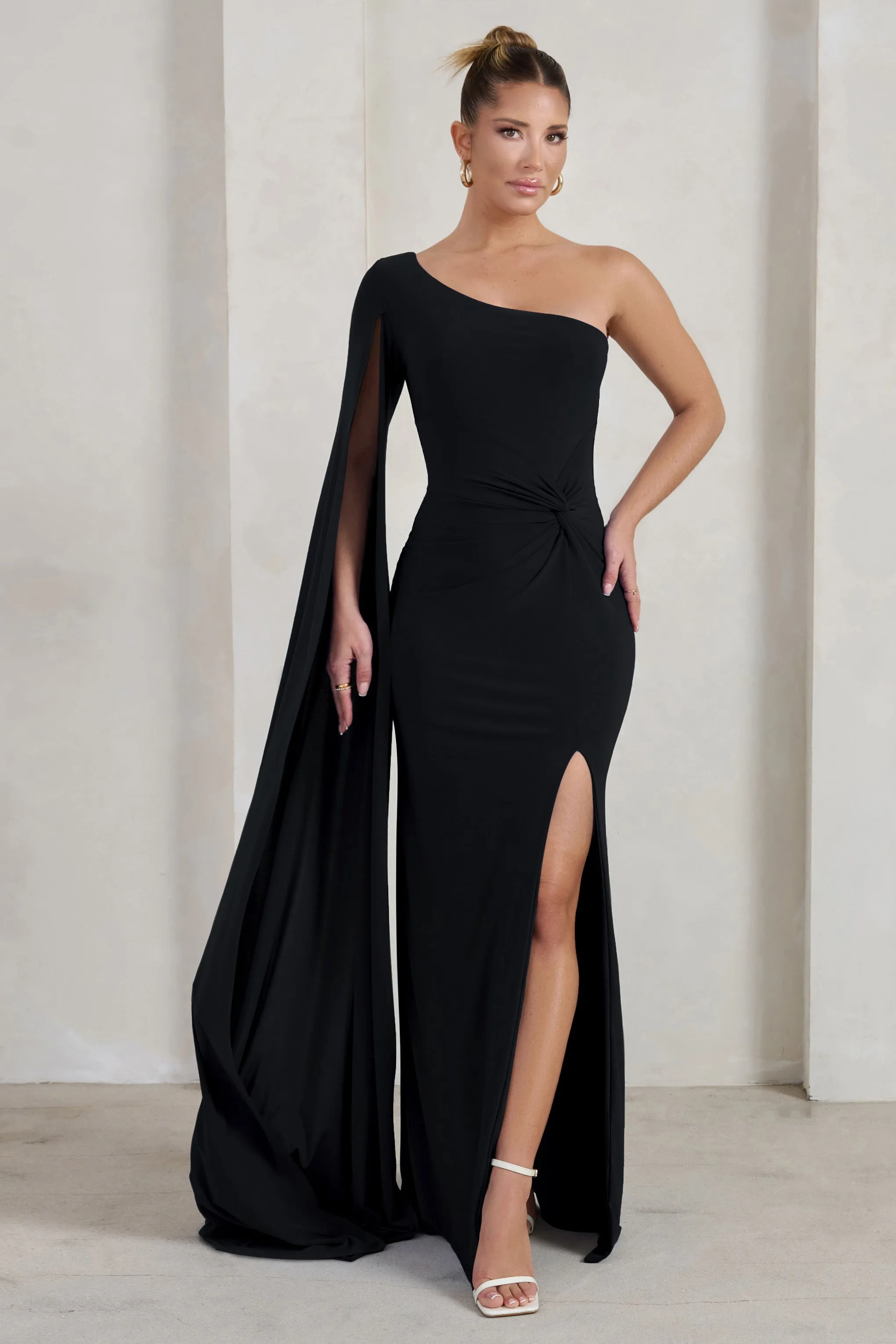 Romi | Black One Shoulder Twist Design Maxi Dress