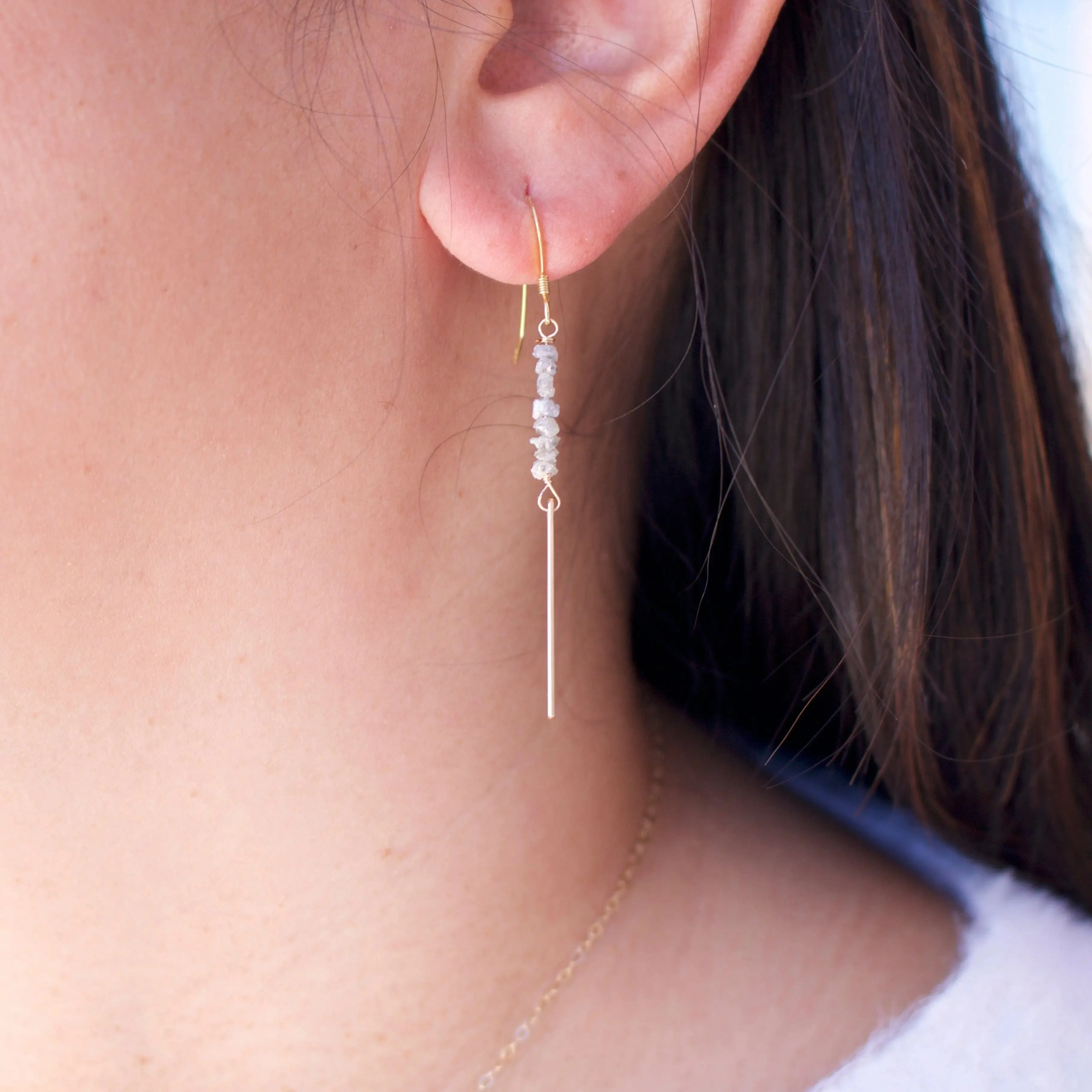 Rough Cut Diamond Bar Earrings