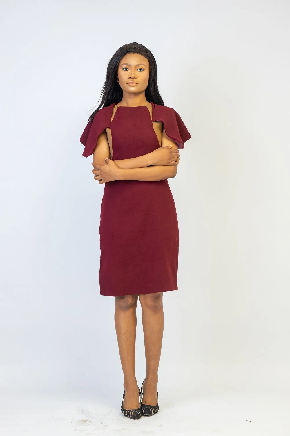 Rukky Cape Dress - Wine