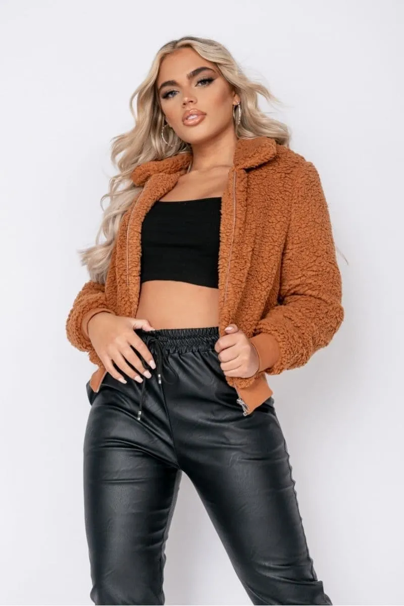 Rust Borg Fur Zip Front Bomber Jacket