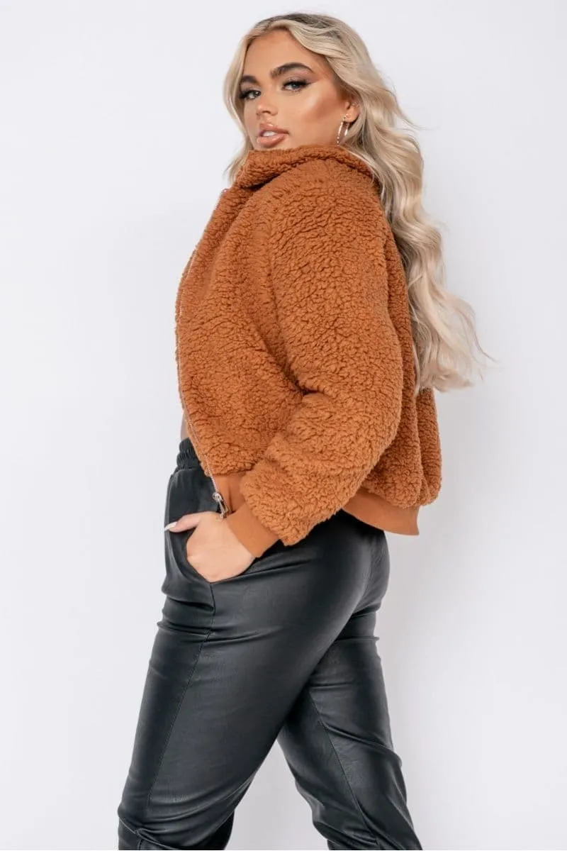 Rust Borg Fur Zip Front Bomber Jacket