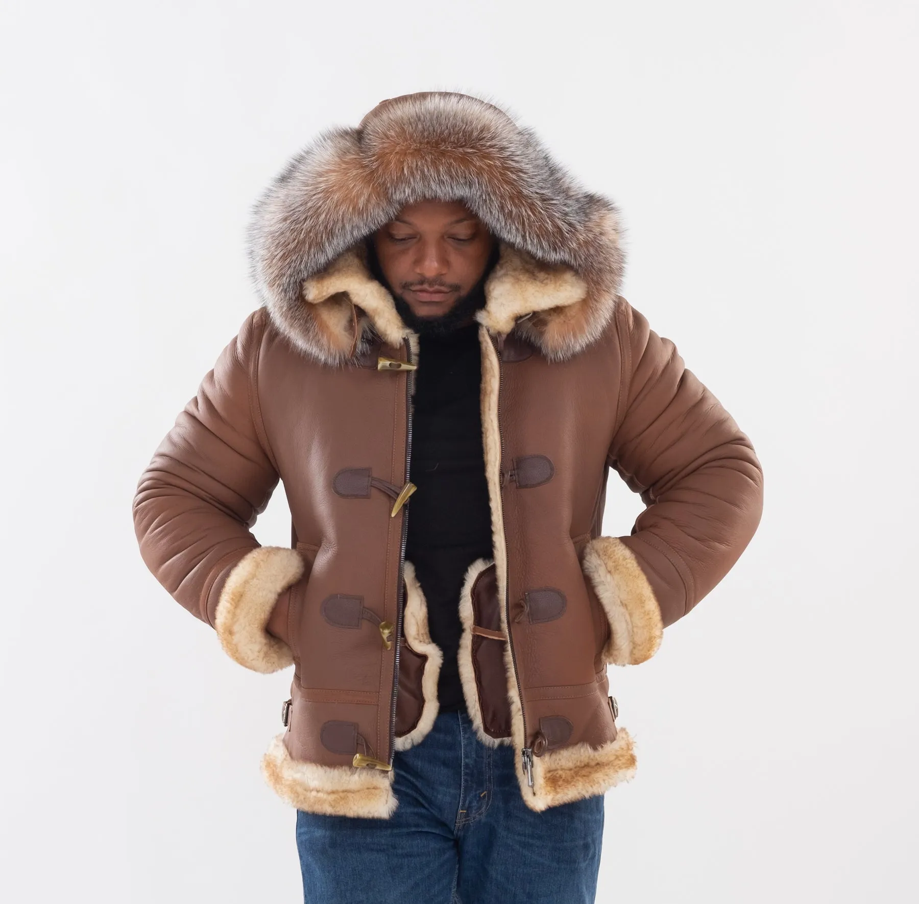 Shearling Sheepskin Aviator Jacket- B3 With Toggles Style #810