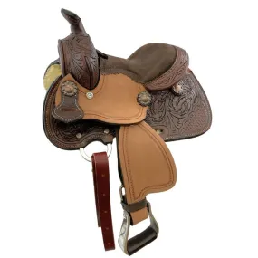 Shiloh Tack 8 Double T Miniature Barrel Saddle - Oak Leaf/Basketweave Tooling