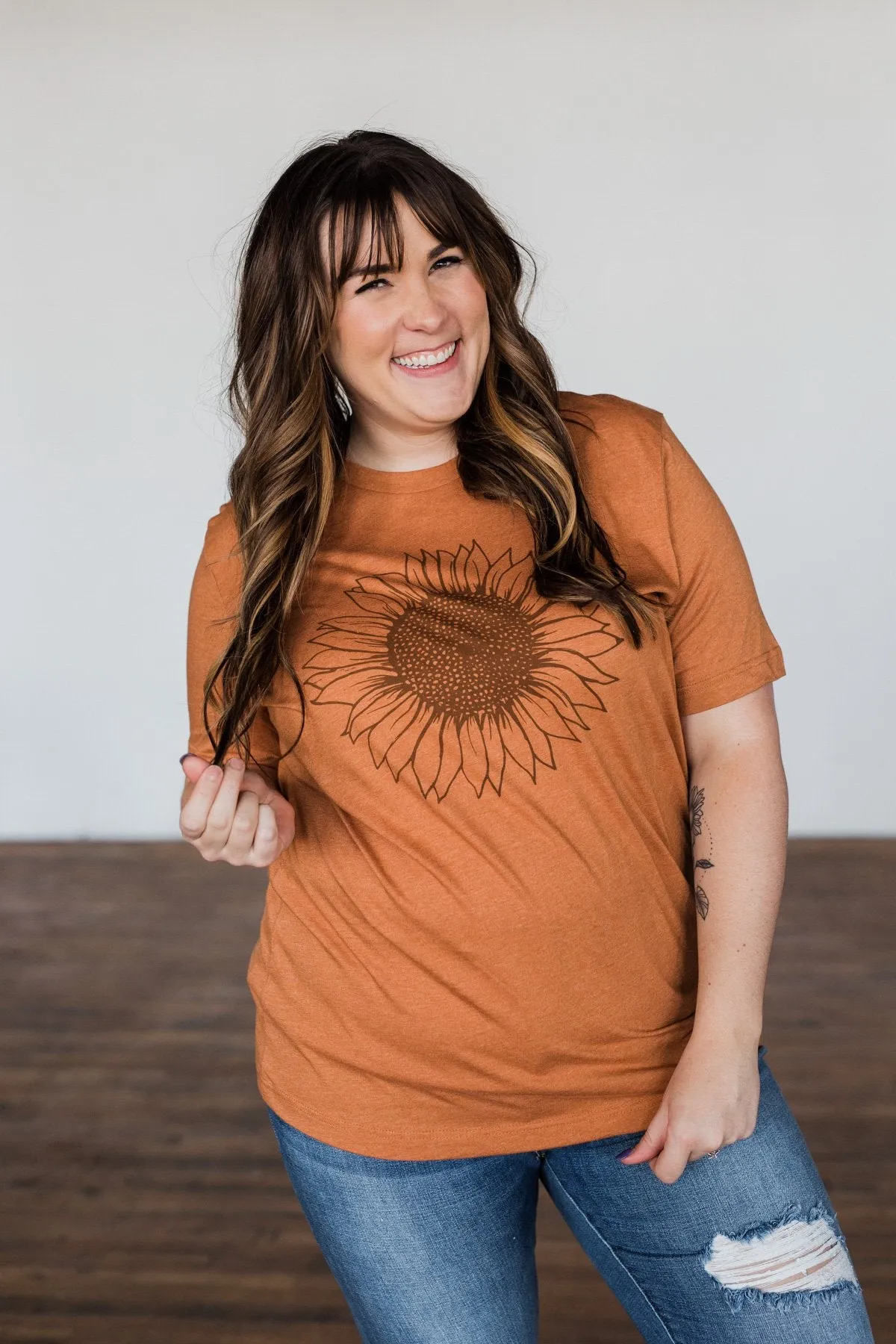 Simple Sunflower Graphic Tee- Burnt Orange