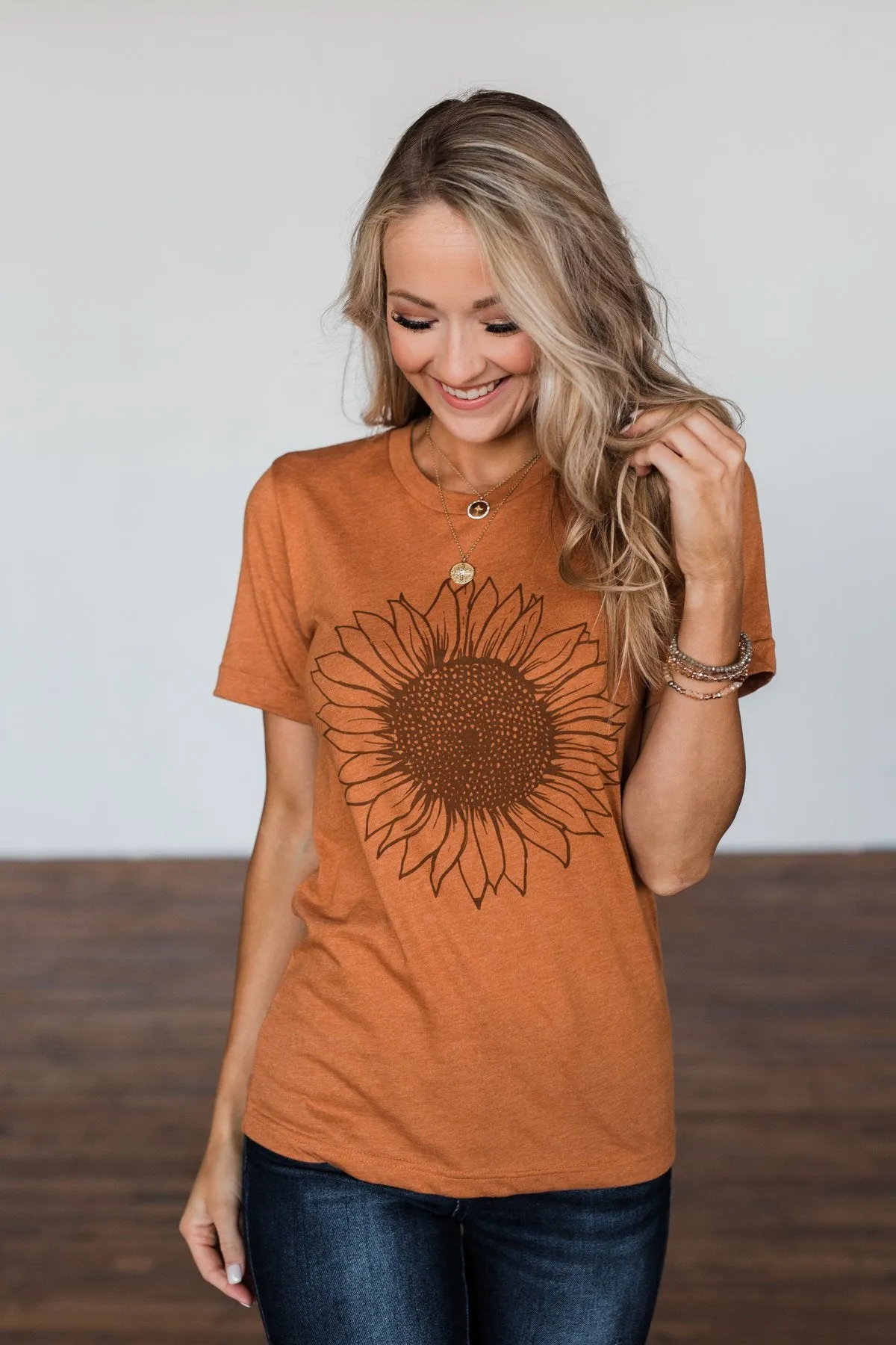 Simple Sunflower Graphic Tee- Burnt Orange