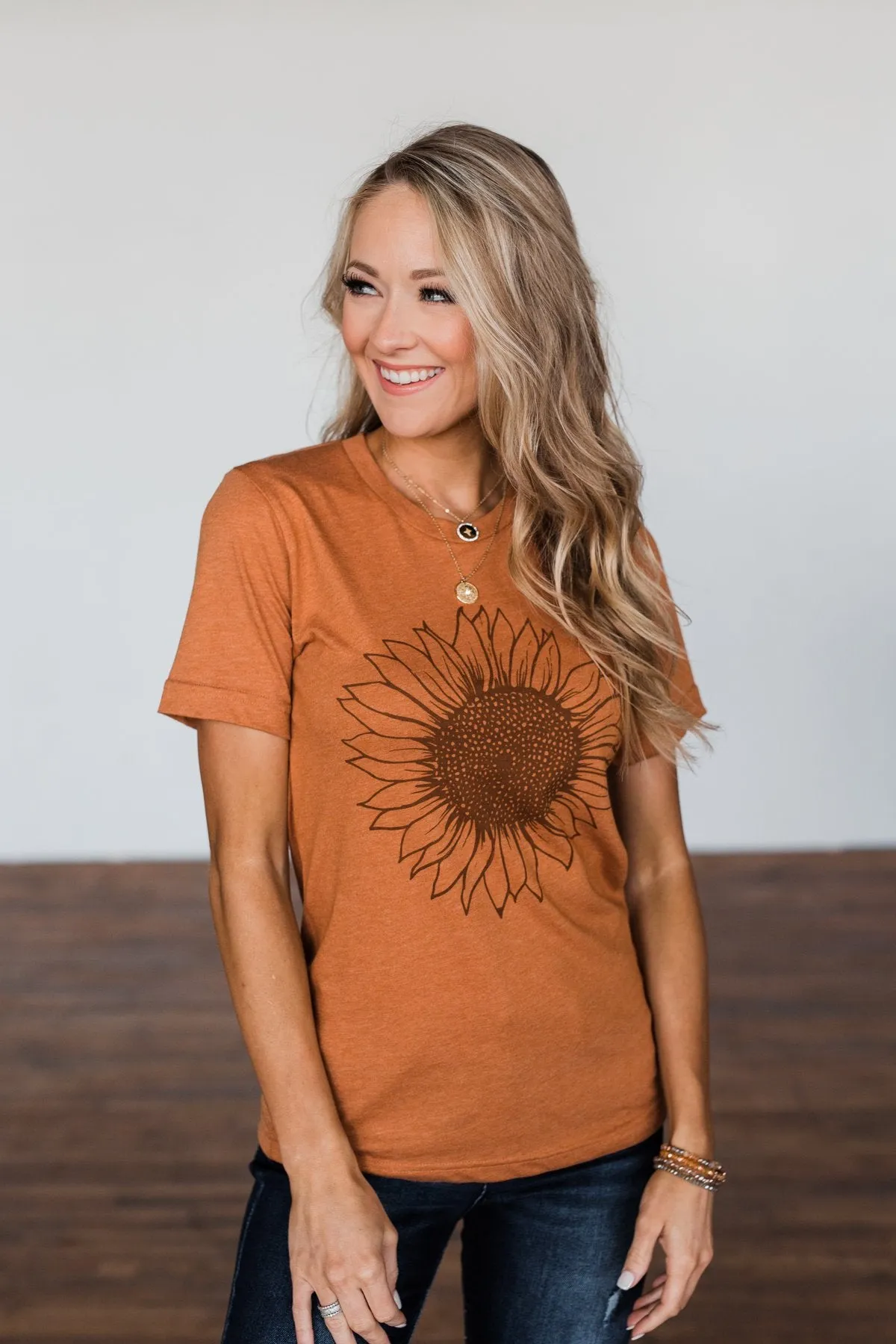 Simple Sunflower Graphic Tee- Burnt Orange