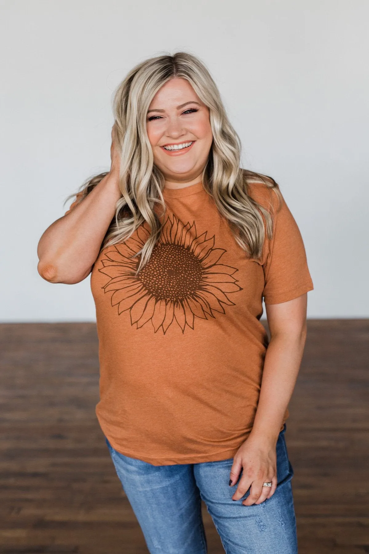 Simple Sunflower Graphic Tee- Burnt Orange