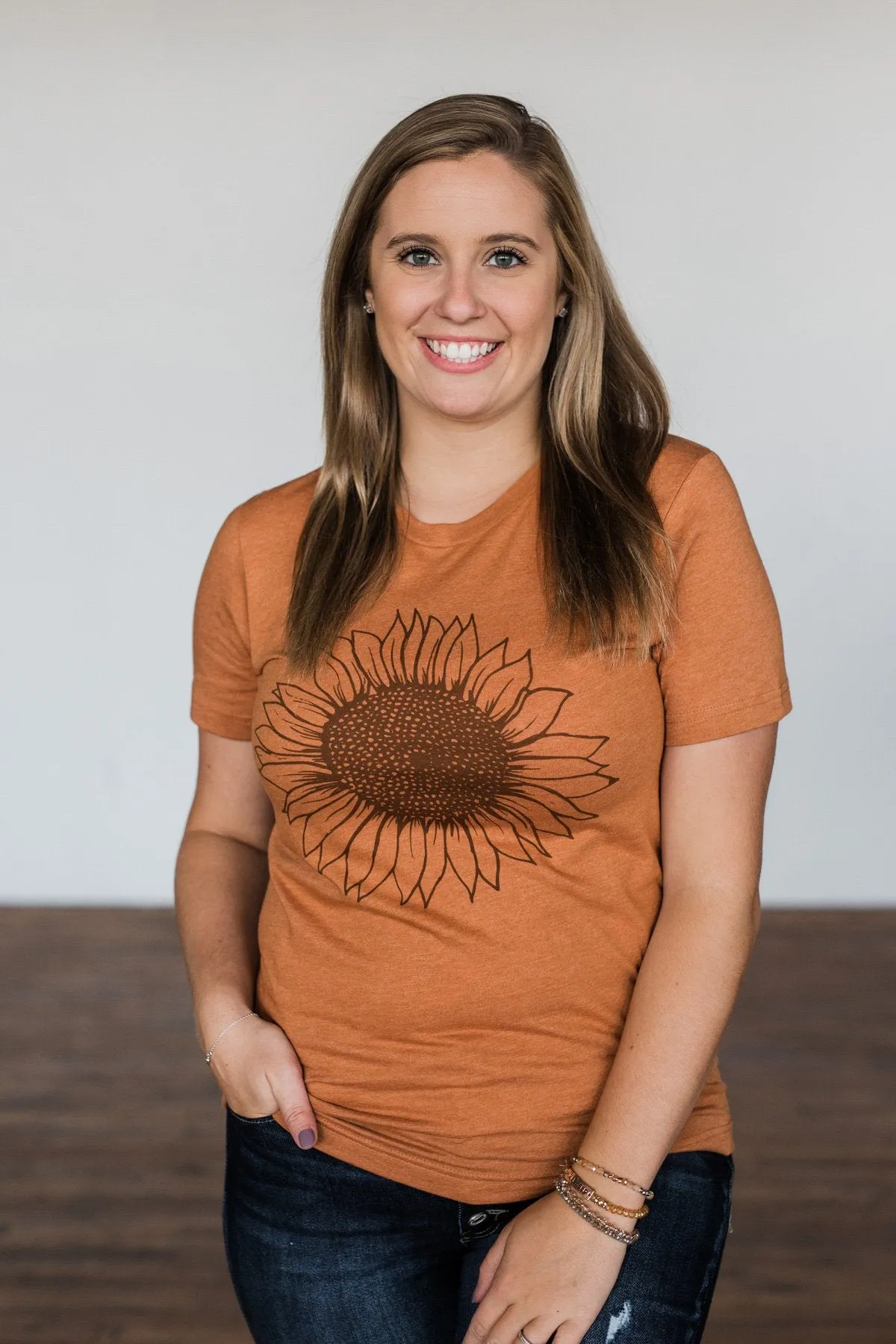 Simple Sunflower Graphic Tee- Burnt Orange