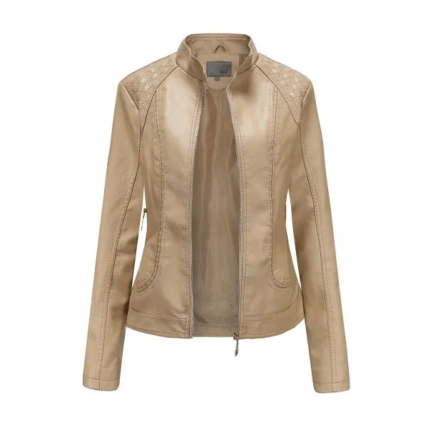 Slim fit faux leather jacket for women