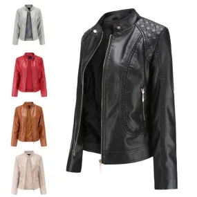 Slim fit faux leather jacket for women