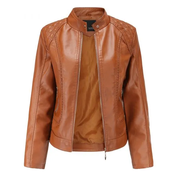 Slim fit faux leather jacket for women