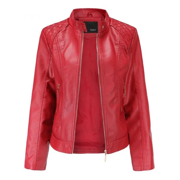 Slim fit faux leather jacket for women