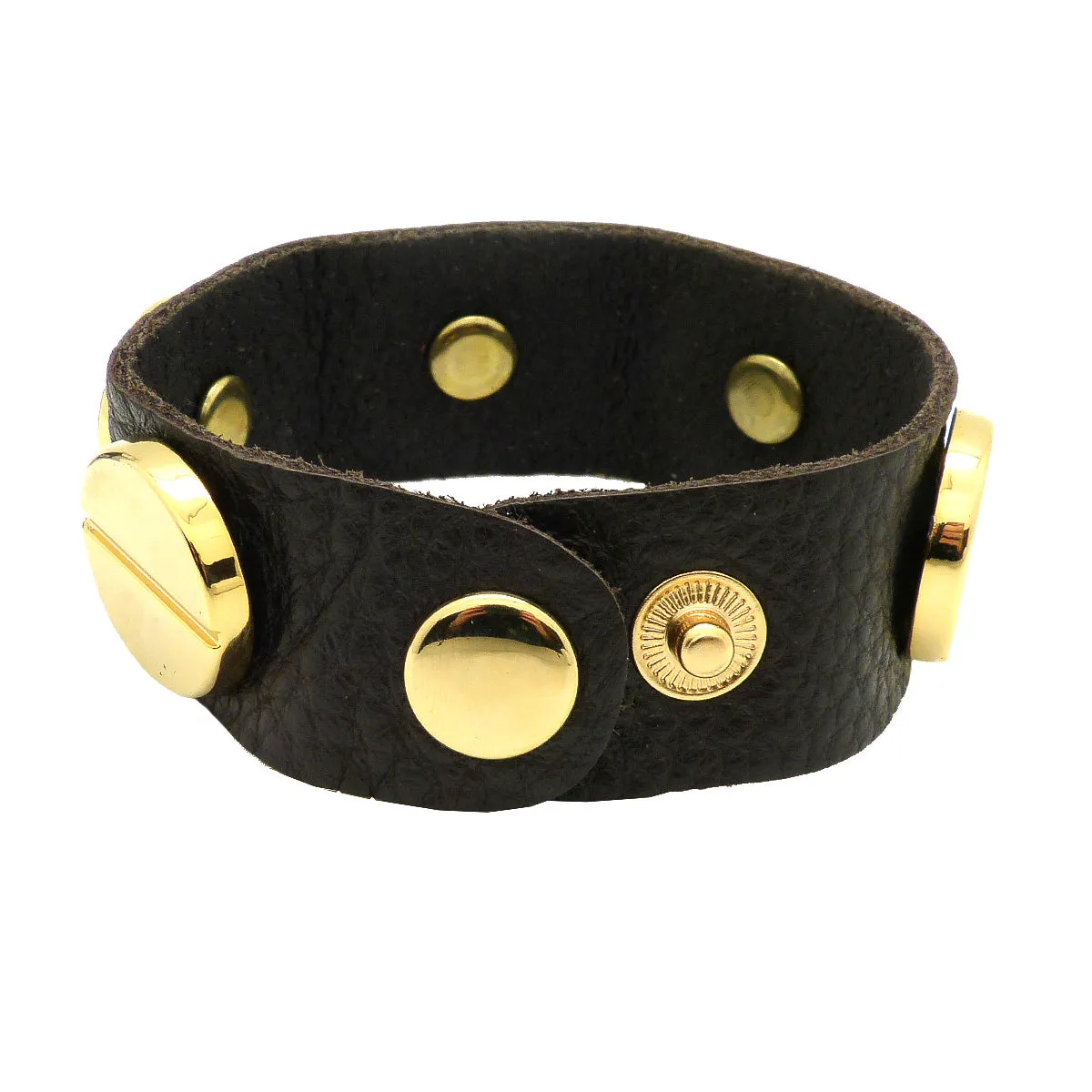 Soft Leather Bracelet Large Screw Dark Brown or Saddle wear with CC Skye