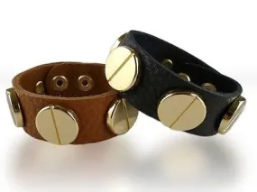 Soft Leather Bracelet Large Screw Dark Brown or Saddle wear with CC Skye