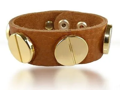 Soft Leather Bracelet Large Screw Dark Brown or Saddle wear with CC Skye