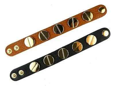 Soft Leather Bracelet Large Screw Dark Brown or Saddle wear with CC Skye