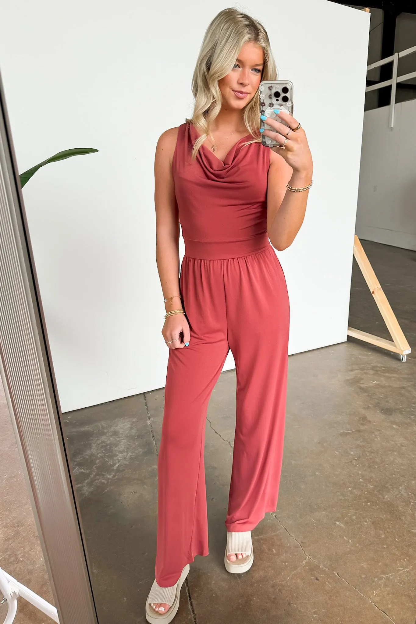 Sophisticated Lines Cowl Neck Wide Leg Jumpsuit