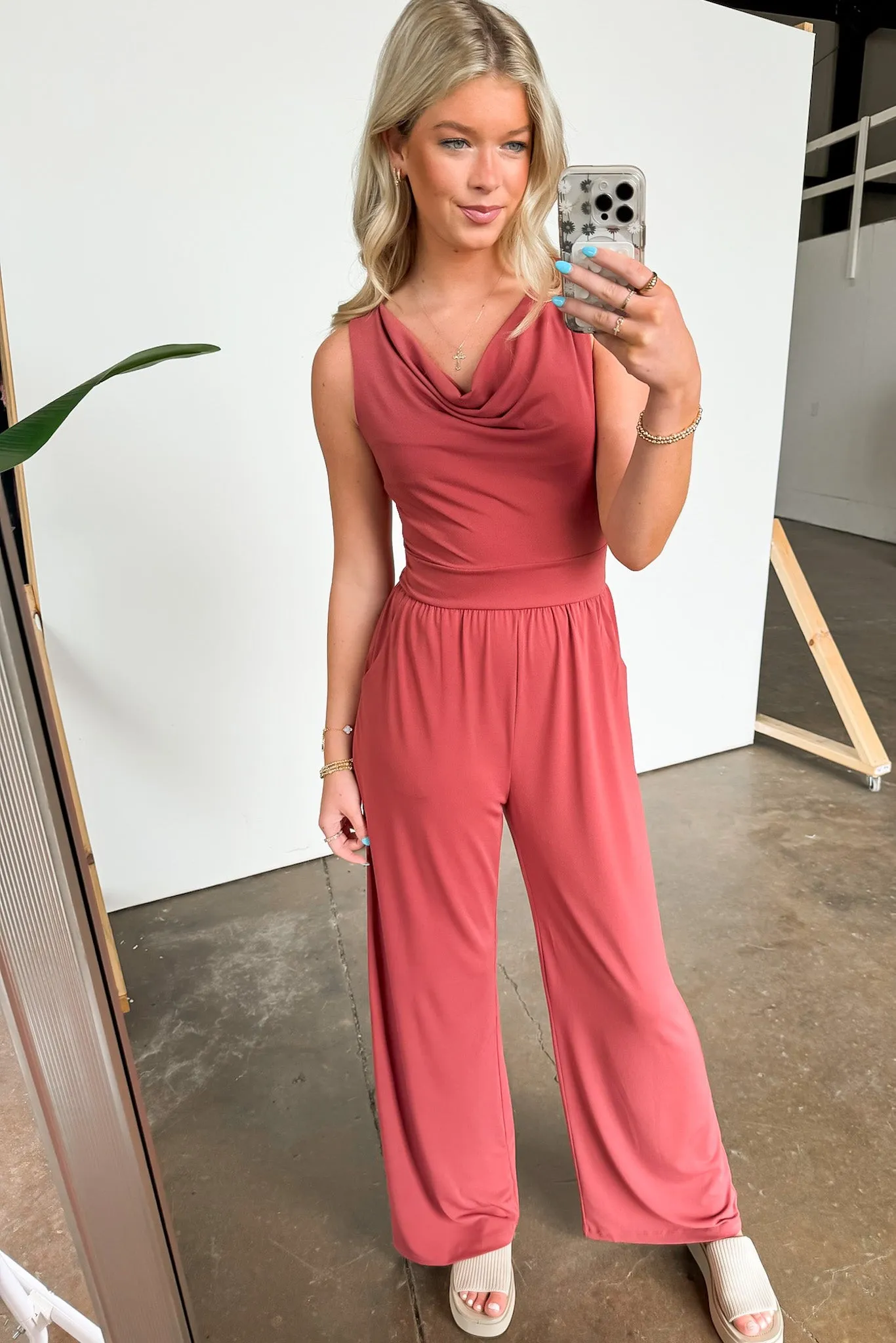 Sophisticated Lines Cowl Neck Wide Leg Jumpsuit