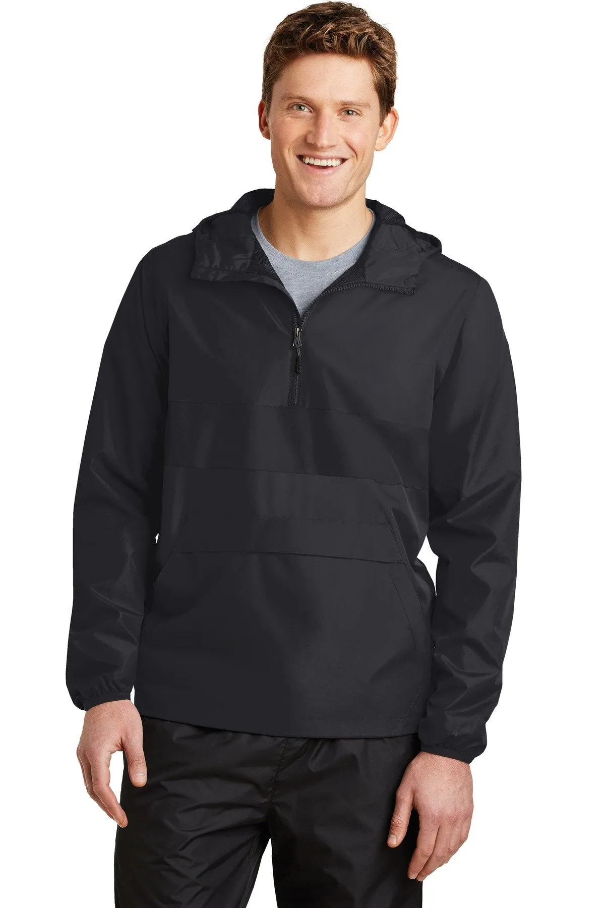 Sport-Tek Zipped Pocket Anorak JST65 Black/ Black