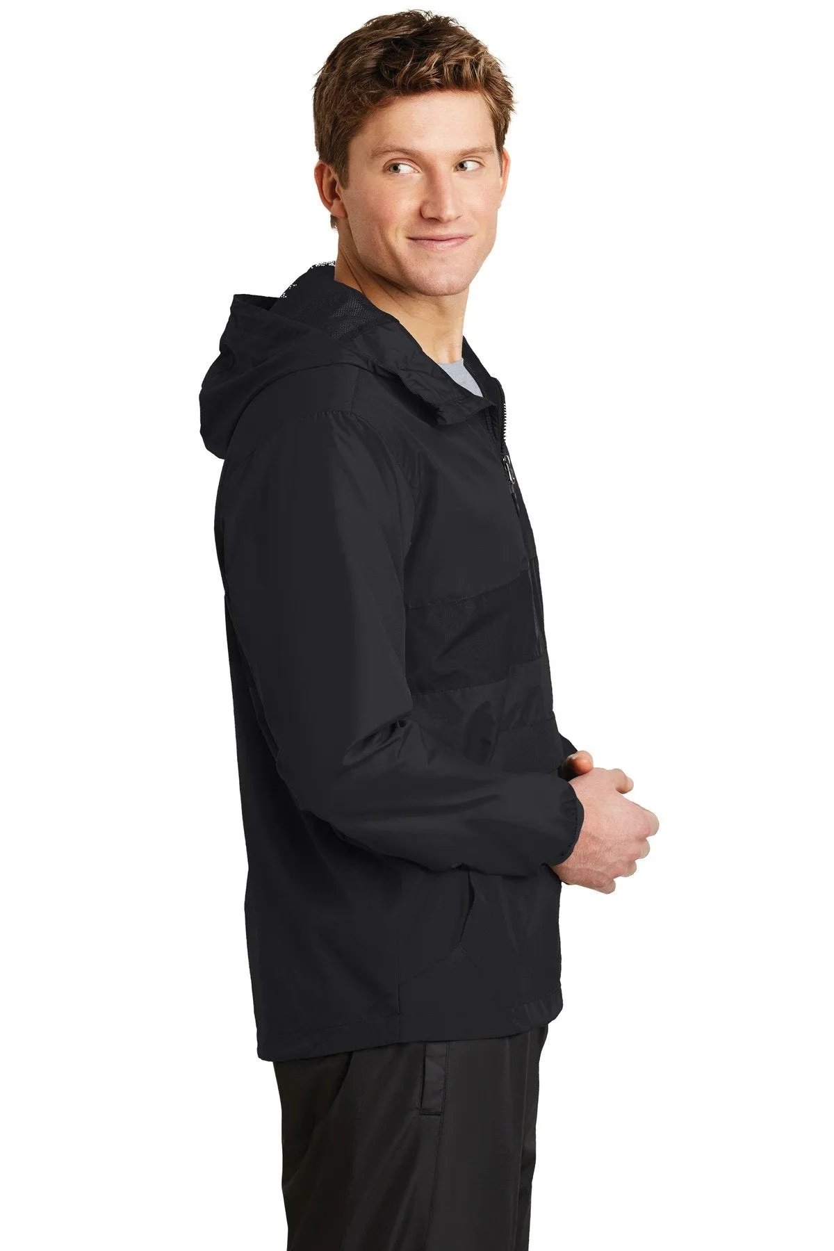 Sport-Tek Zipped Pocket Anorak JST65 Black/ Black