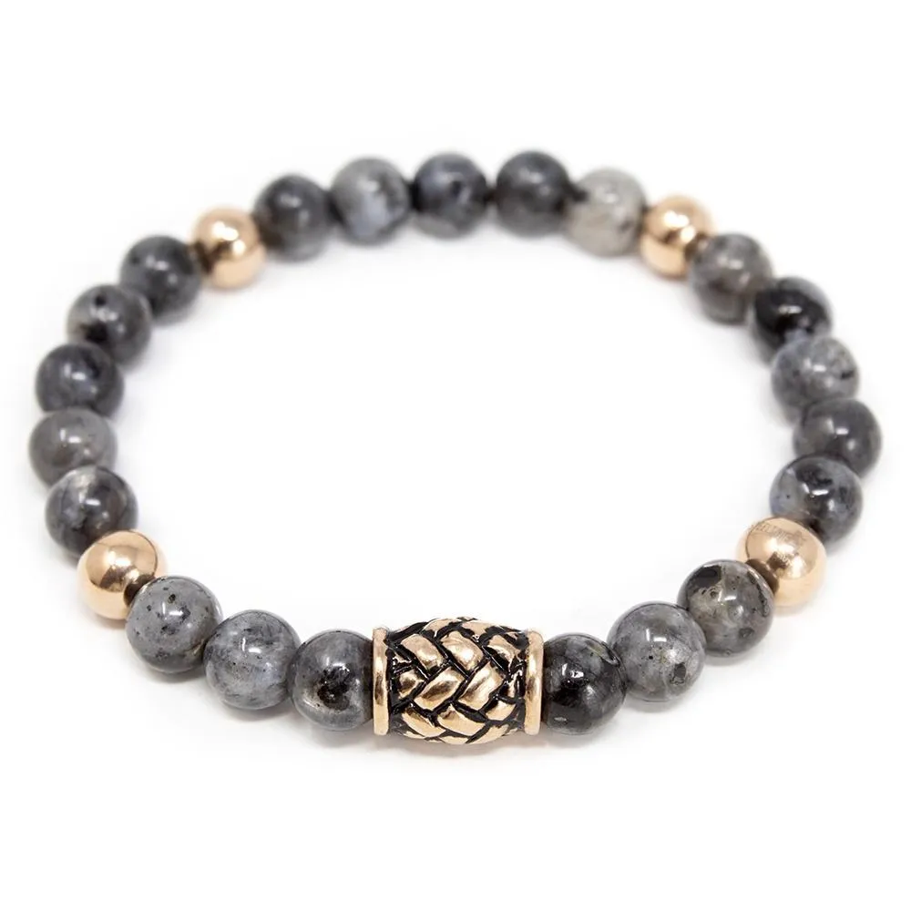 Stainless Steel Barrel Beaded Bracelet Cloudy Grey Rose Gold Plated