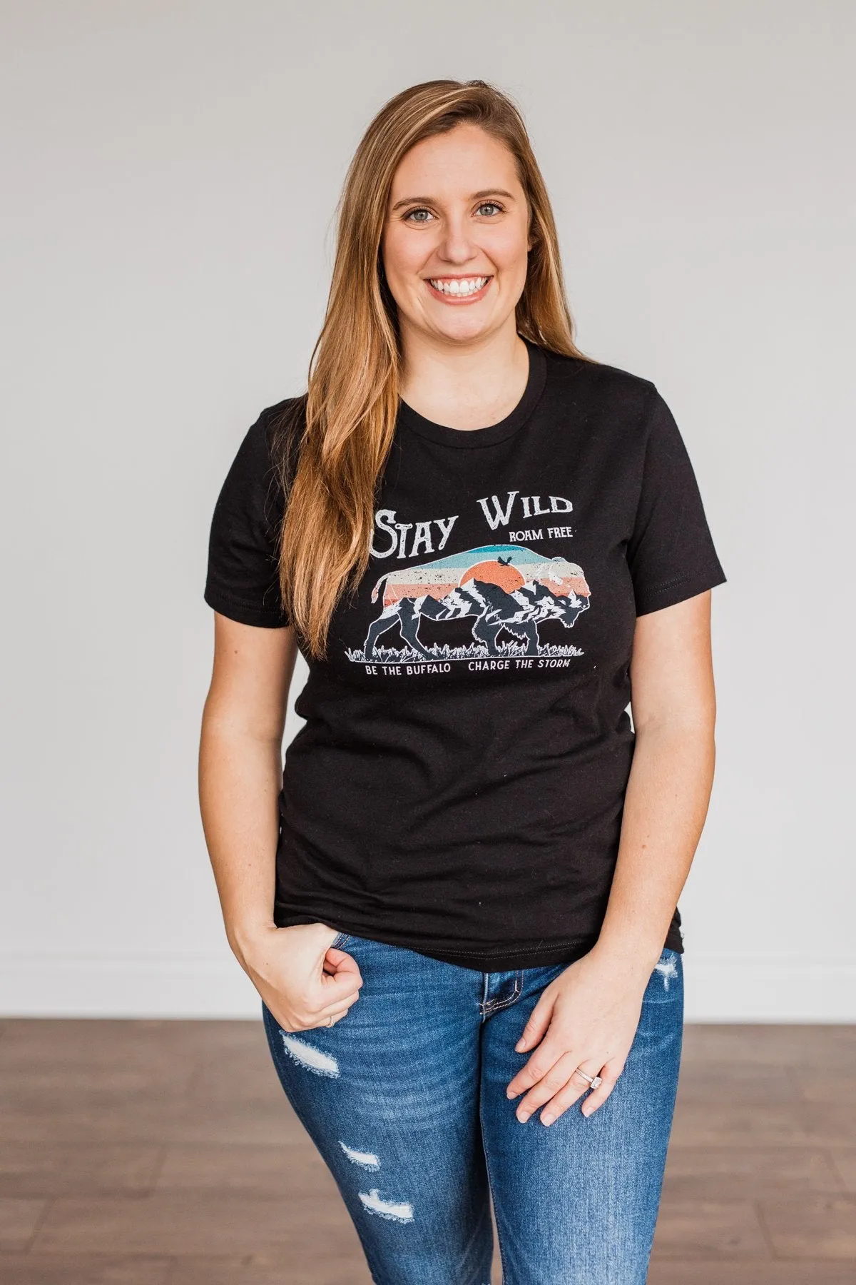 Stay Wild. Roam Free Buffalo Graphic Tee- Black