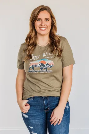 Stay Wild. Roam Free Buffalo Graphic Tee- Olive