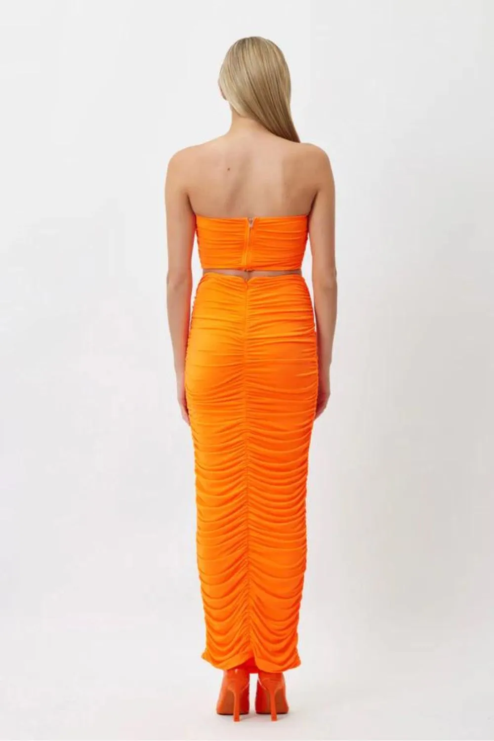 Stonnington Hire    Bianca and Bridgett | Julie Ruched Maxi Set | Orange